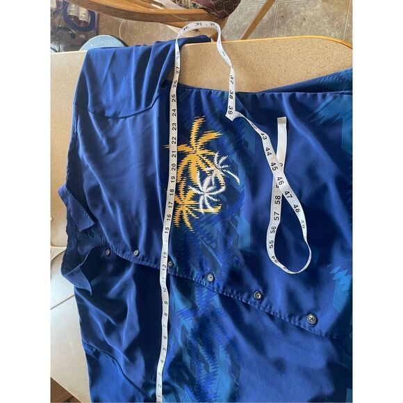 Odo Mens Blue Palm Tree Print Collared Short Sleeve Button Up Shirt Size XXL - Picture 6 of 6